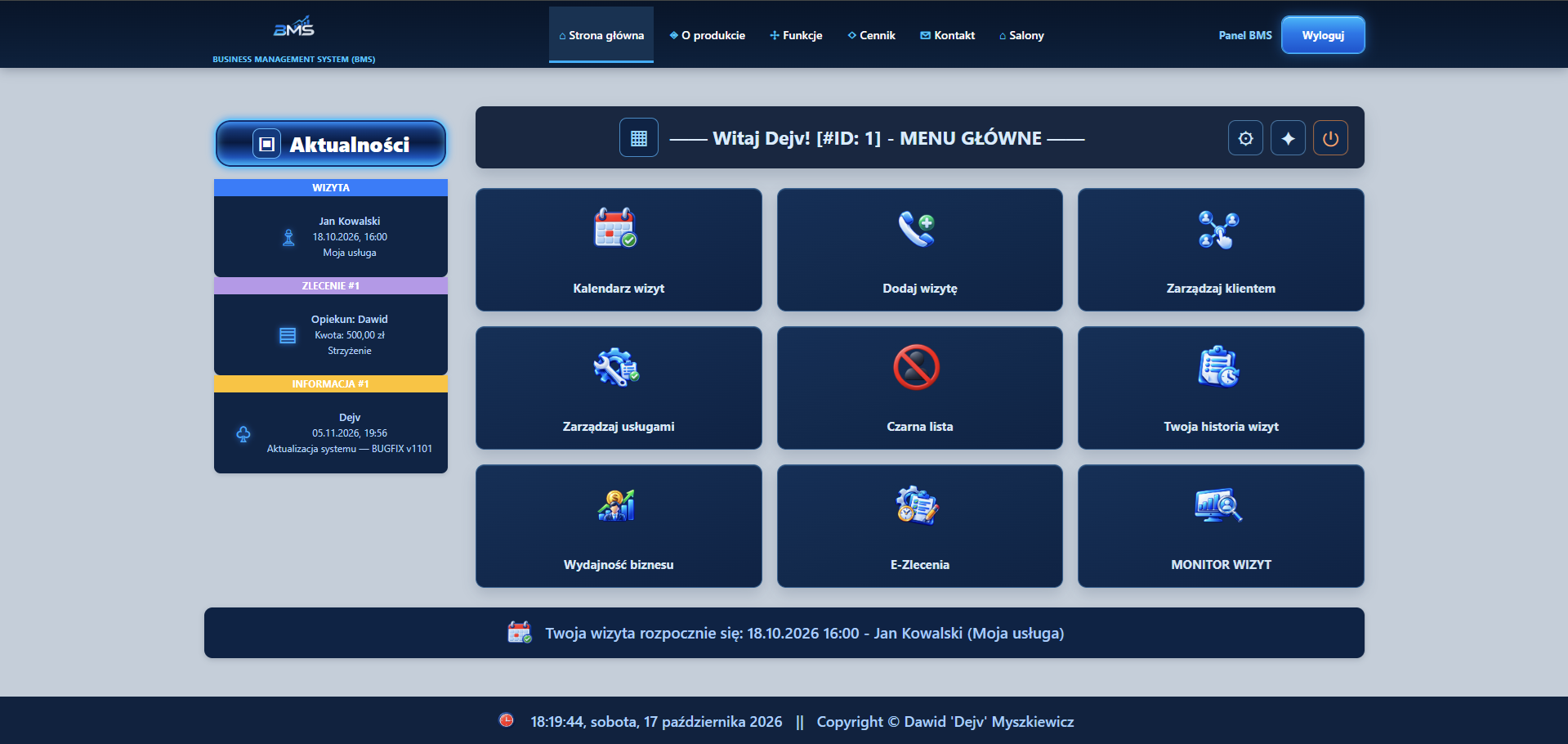 Business Management System (BMS) – panel zarządzania dostępny w przeglądarce, na komputerach PC i smartfonach